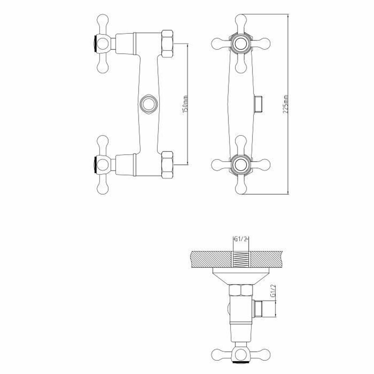 Two-handle Faucet Rousseau Beverley Grey Metal Brass 15 cm Shower Rousseau