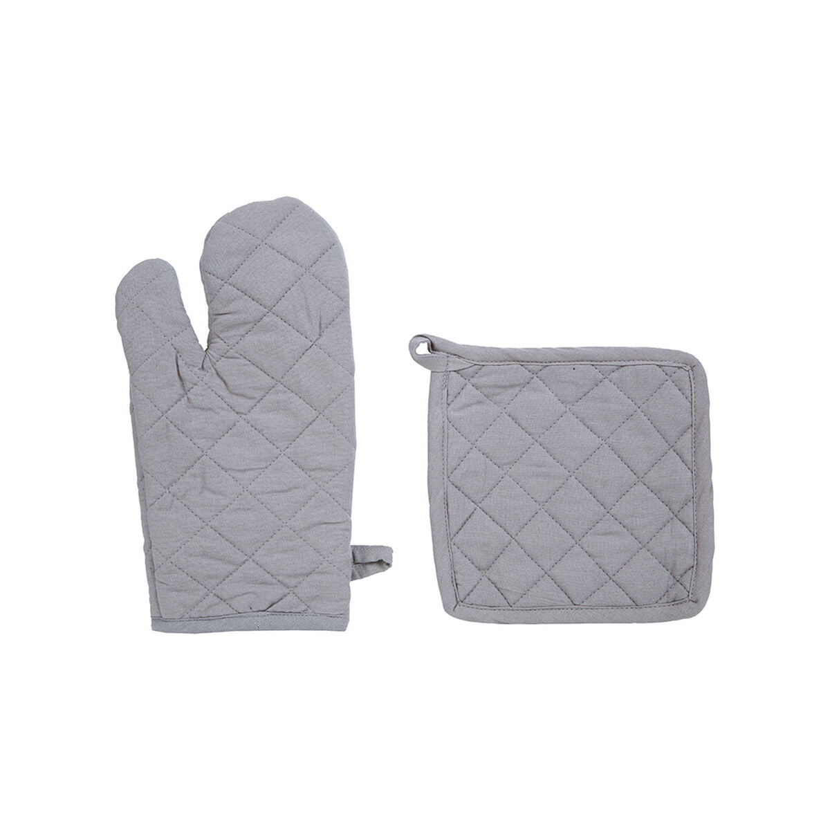 Oven Gloves and Pot Holder Set Atmosphera Grey Cotton Atmosphera