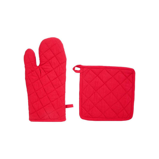 Oven Gloves and Pot Holder Set Atmosphera Red Cotton Atmosphera