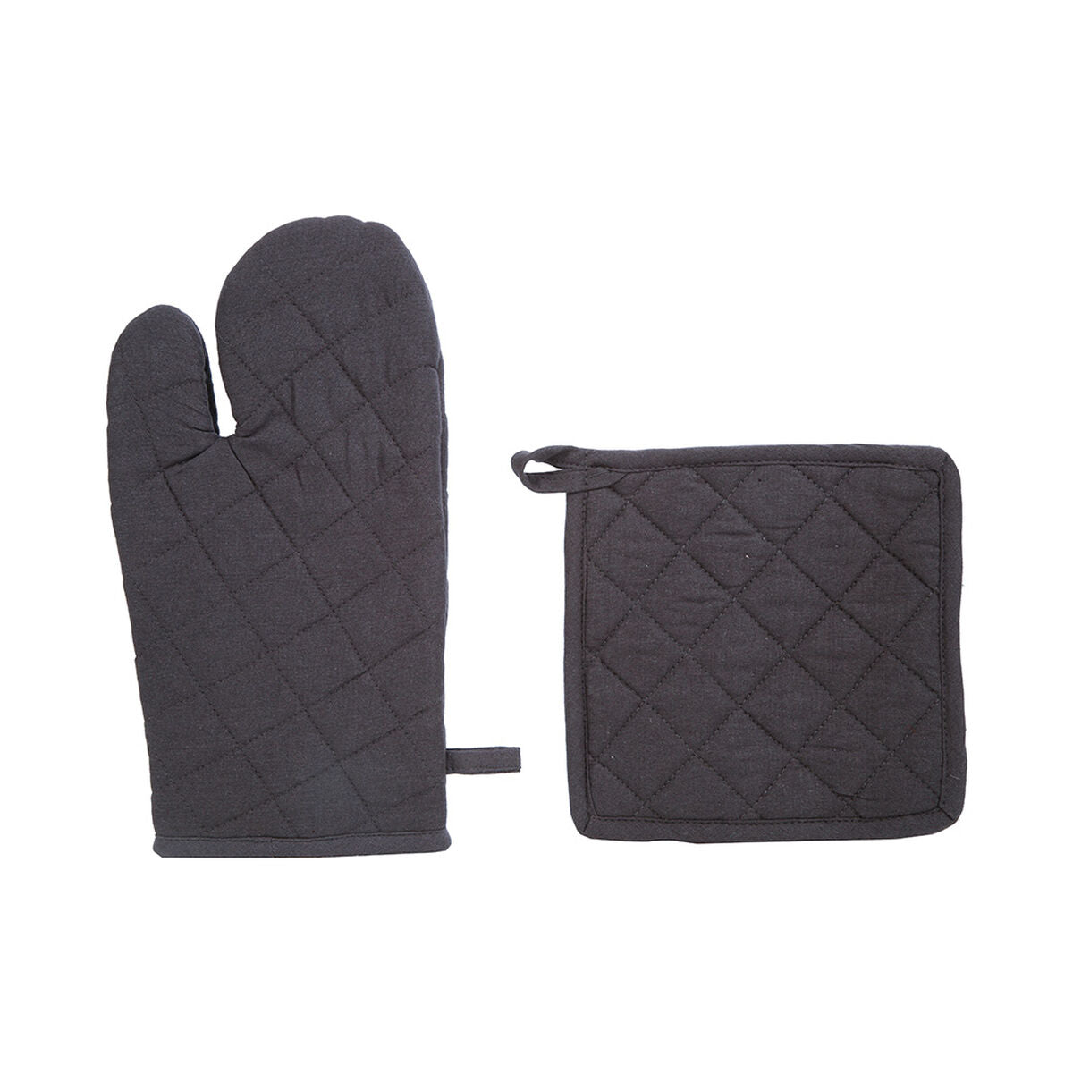 Oven Gloves and Pot Holder Set Atmosphera Cotton Dark grey Atmosphera