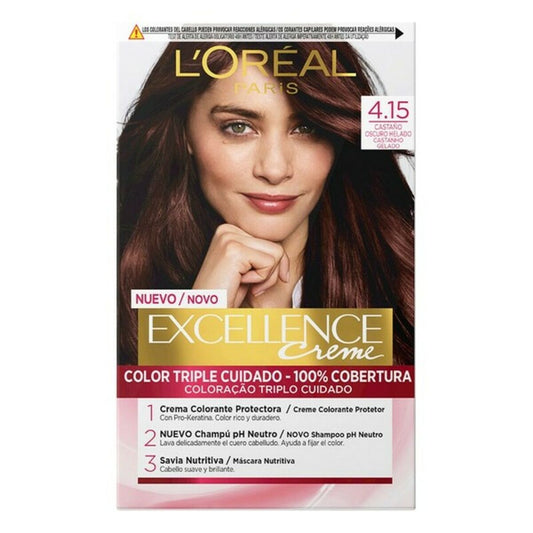 Permanent Dye Excellence L'Oréal Paris Excellence 4.15 Dark Brown Nº 9.0-rubio muy claro Nº 8.0-rubio claro 192 ml LOréal Paris