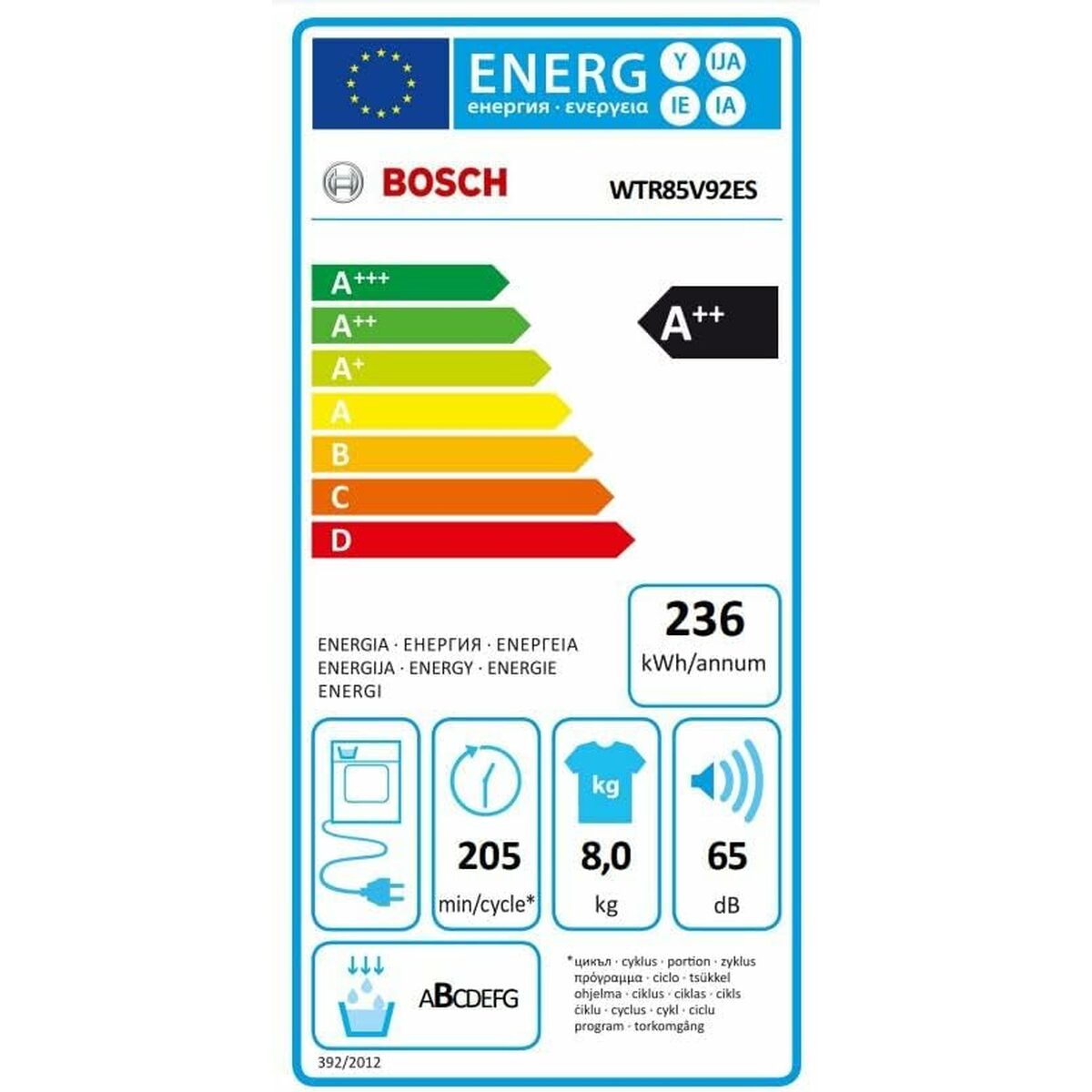 Condensation dryer BOSCH WTR85V92ES BOSCH