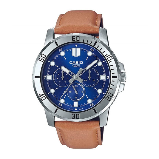 Men's Watch Casio DIVER MULTIFUCTION STEEL, TAN BROWN LEATHER - BLUE Beige (Ø 45 mm) Casio