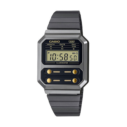 Unisex Watch Casio F100 - GUN METAL / GOLD Black