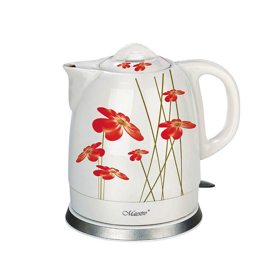 Water Kettle and Electric Teakettle Feel Maestro MR-066 Red Flowers White Red Ceramic 1200 W 1,5 L Feel Maestro