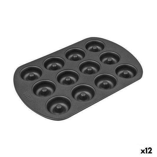 Oven Mould Quttin Black Carbon steel Doughnuts 26,5 x 18 x 2 cm (12 Units) Quttin