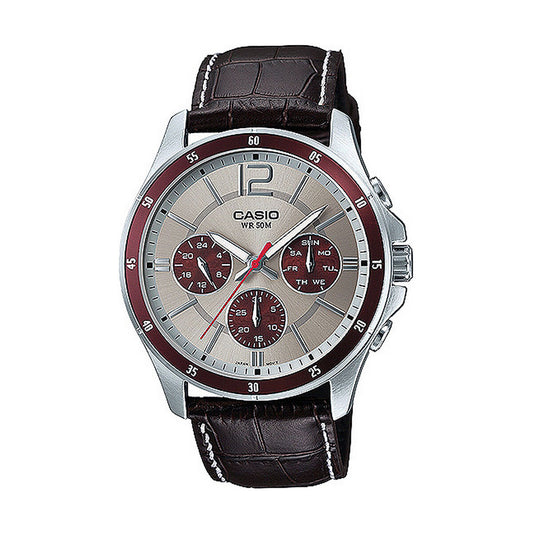 Men's Watch Casio MULTIFUNCTION CALENDAR, BROWN LEATHER - TWO TONES Grey (Ø 35 mm) (Ø 43,5 mm) Casio