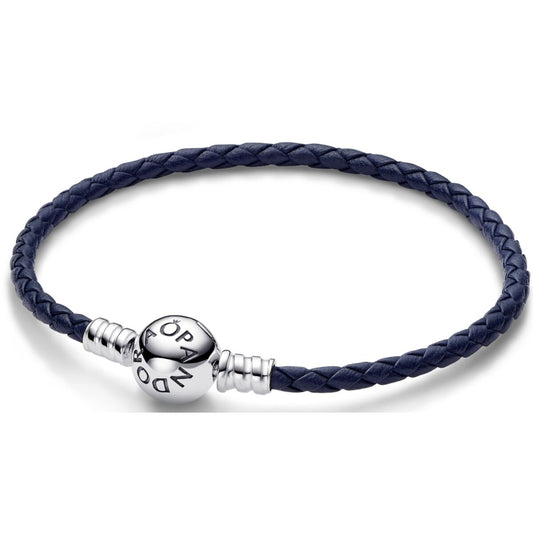 Ladies' Bracelet Pandora ROUND CLASP BLUE BRAIDED LEATHER BRACELET Pandora