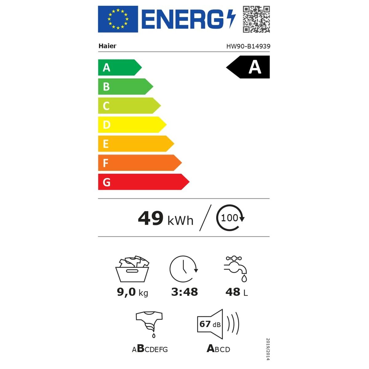 Washing machine Haier HW90-B14939S8 1400 rpm 9 kg Haier