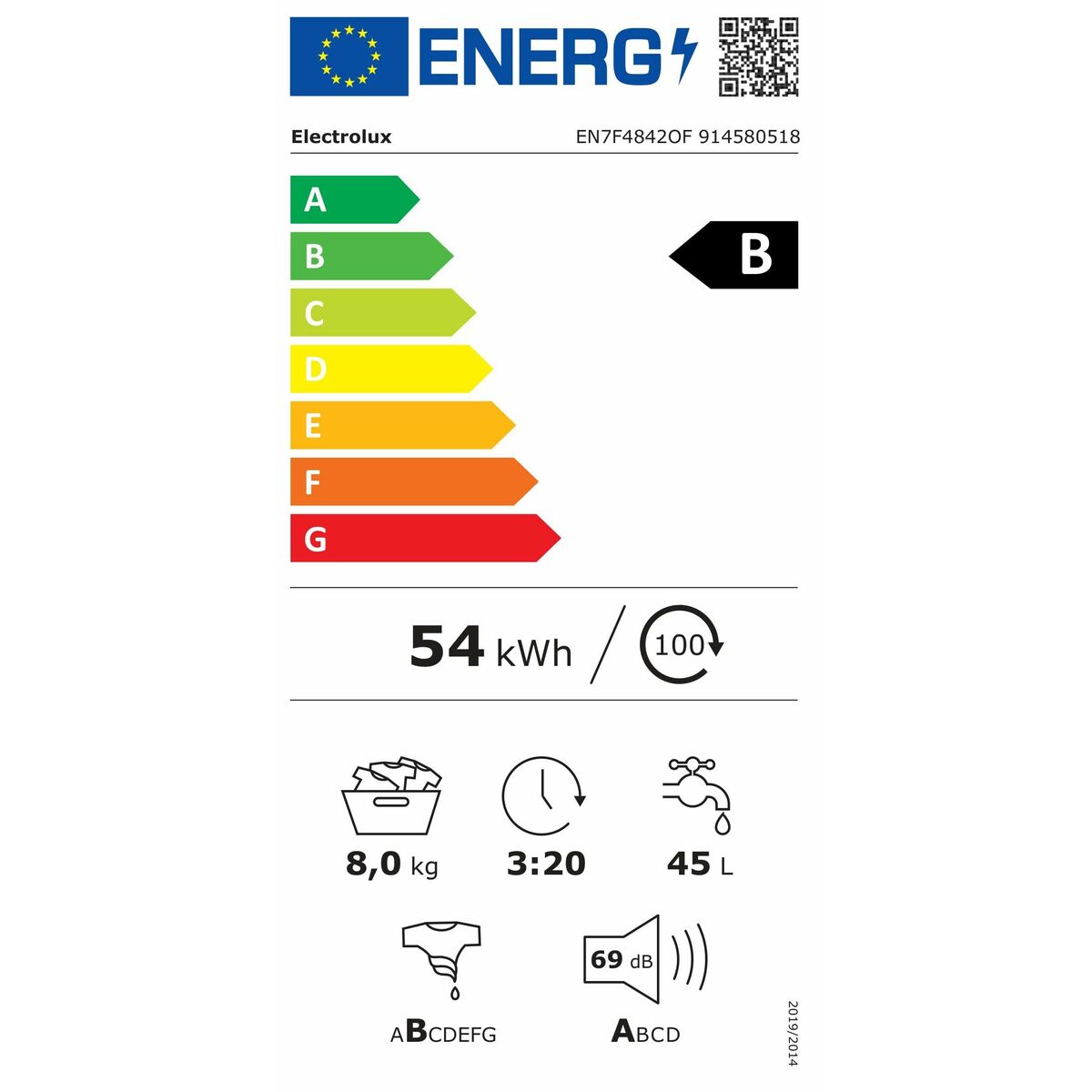 Washing machine Electrolux EN7F4842OF 59,6 cm 1400 rpm 8 kg Electrolux