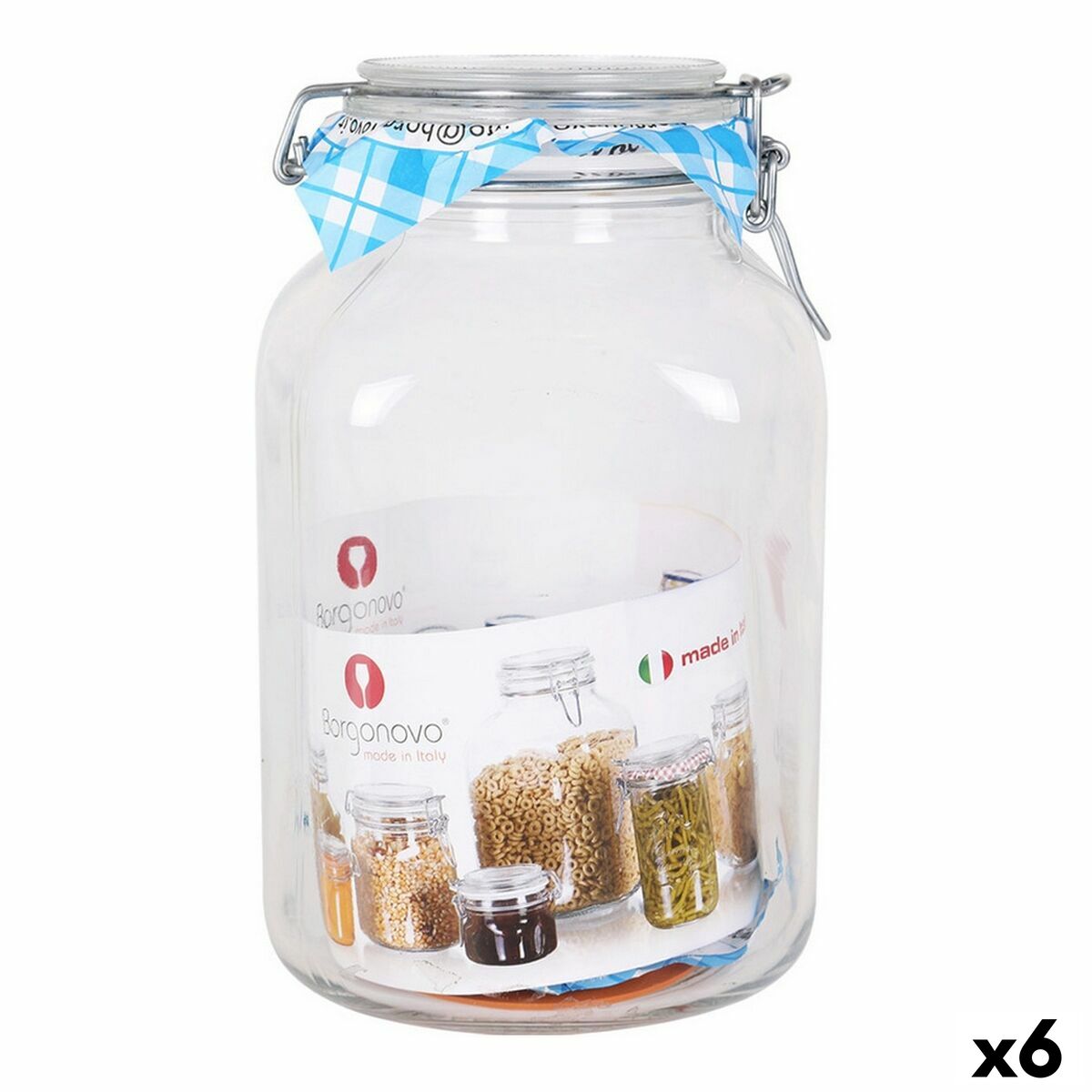 Glass Jar Borgonovo 33216 Hermetic Transparent 3,1 L 13 x 13 x 24 cm (6 Units) Borgonovo