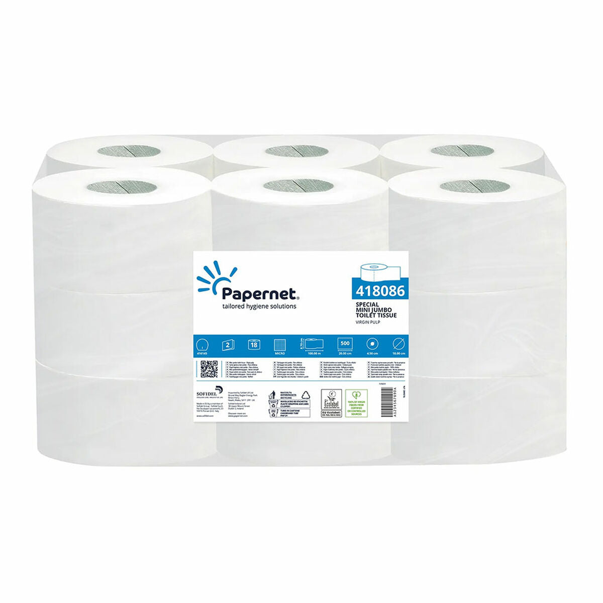 Toilet Roll Papernet Mini Jumbo 418086 (18 Units) Double layer Papernet