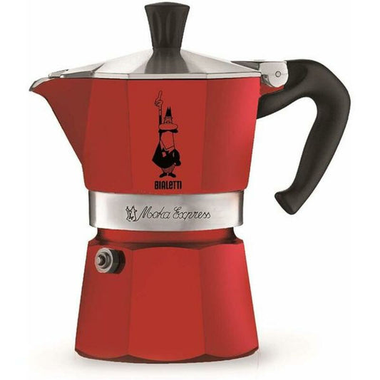 Italian Coffee Pot Bialetti Moka Red Aluminium 3 Cups Bialetti