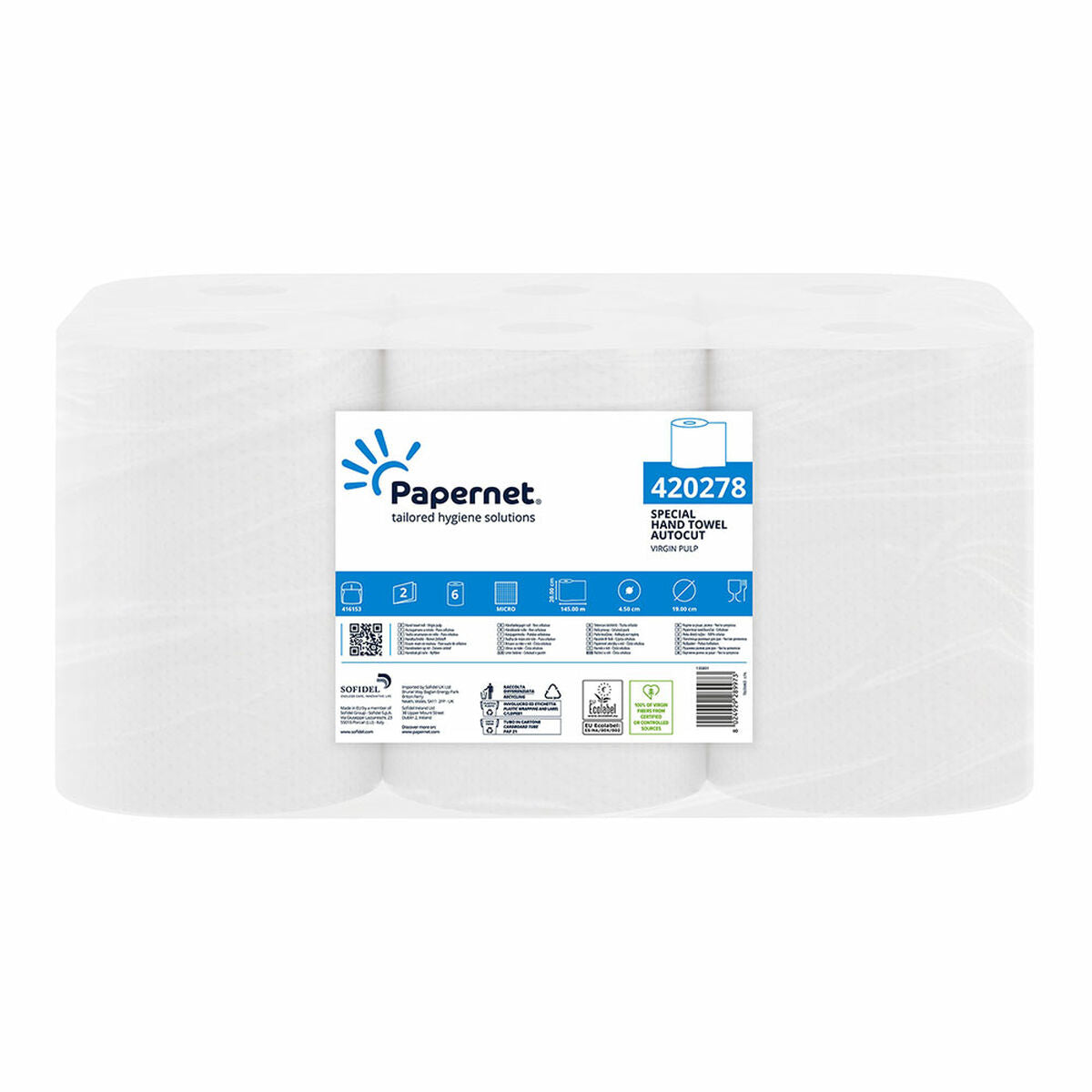 Hand-drying paper Papernet Autocut 418997 White Double layer 6 Units Papernet