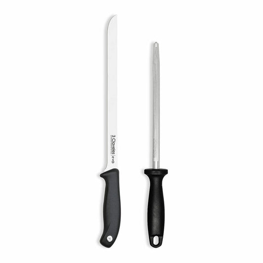 Ham knife and sharpening steel set 3 Claveles Evo 25 cm 2 Pieces 3 Claveles