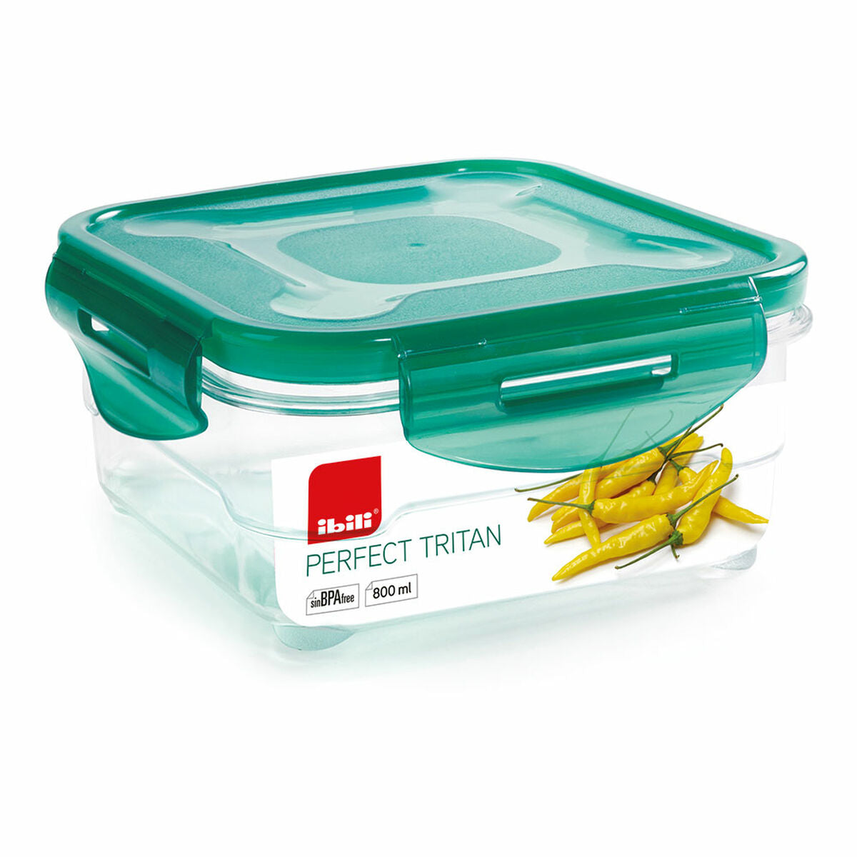 Hermetic Lunch Box Ibili 790408 Crystal 800 ml 15,5 x 15,5 x 7 cm Green Ibili