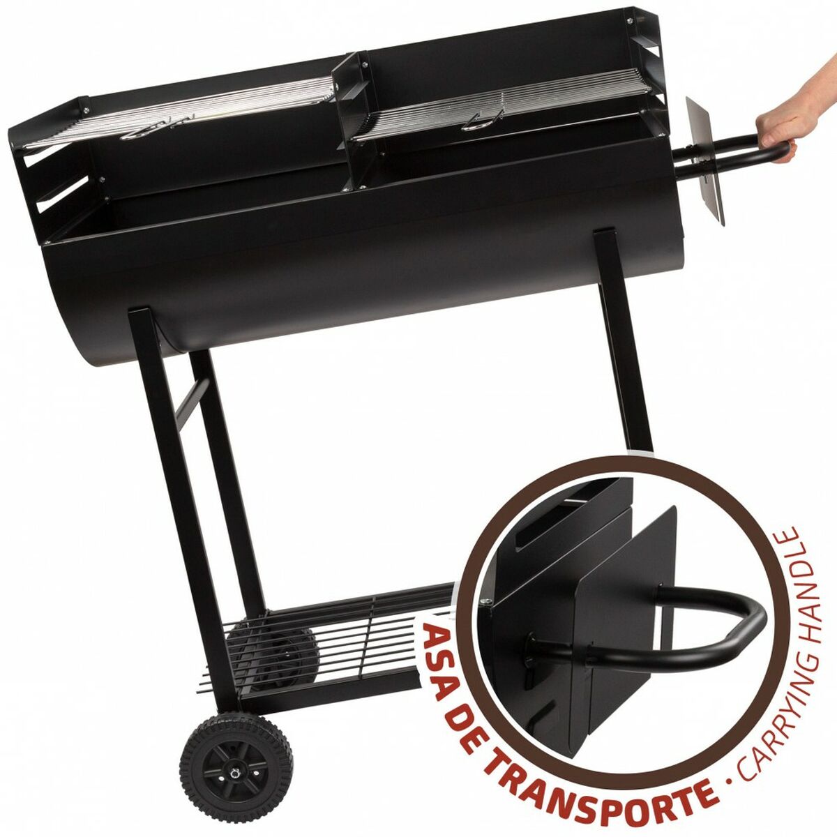 Coal Barbecue with Wheels Aktive Plastic Enamelled Metal 97 x 96 x 42 cm Black Aktive