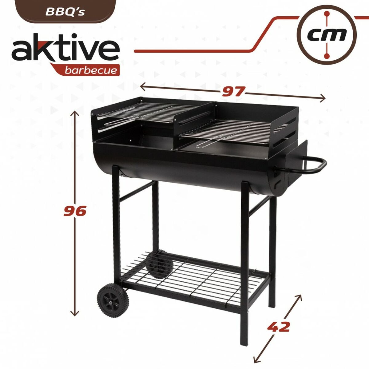 Coal Barbecue with Wheels Aktive Plastic Enamelled Metal 97 x 96 x 42 cm Black Aktive