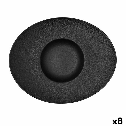 Deep Plate Bidasoa Fosil Black Ceramic Oval 27,3 x 22,2 x 5,7 cm (8 Units) Bidasoa