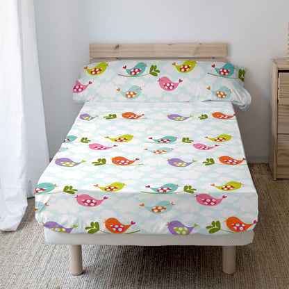 Bedding set HappyFriday Mr Fox Little Birds Multicolour Single 2 Pieces HappyFriday