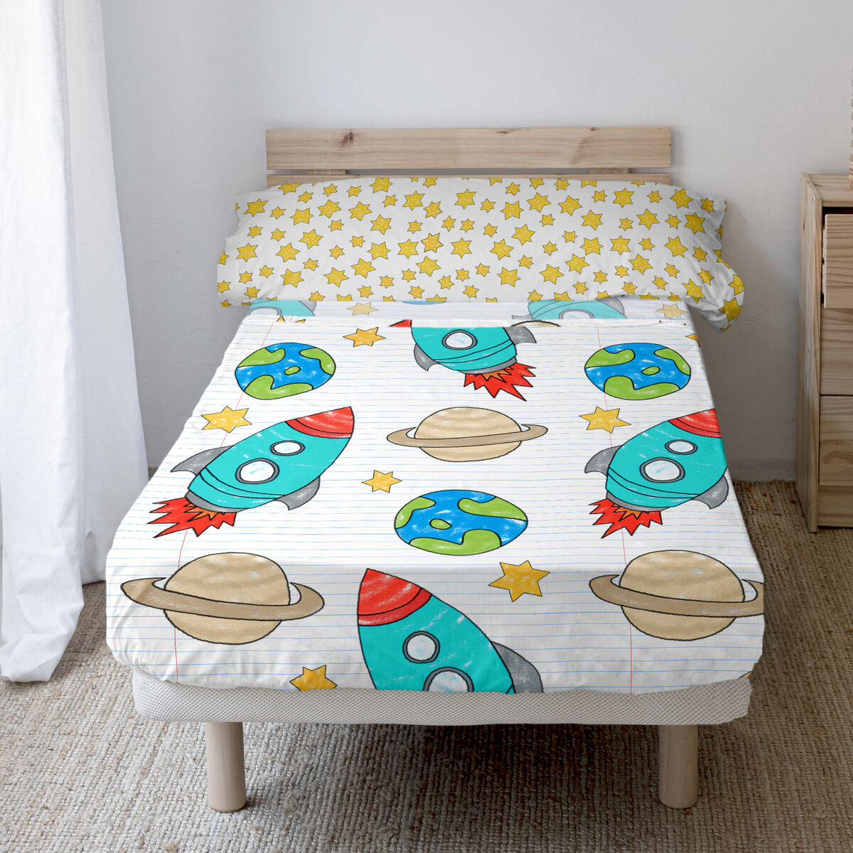 Bedding set HappyFriday Mr Fox Space Rocket Multicolour Single 2 Pieces HappyFriday