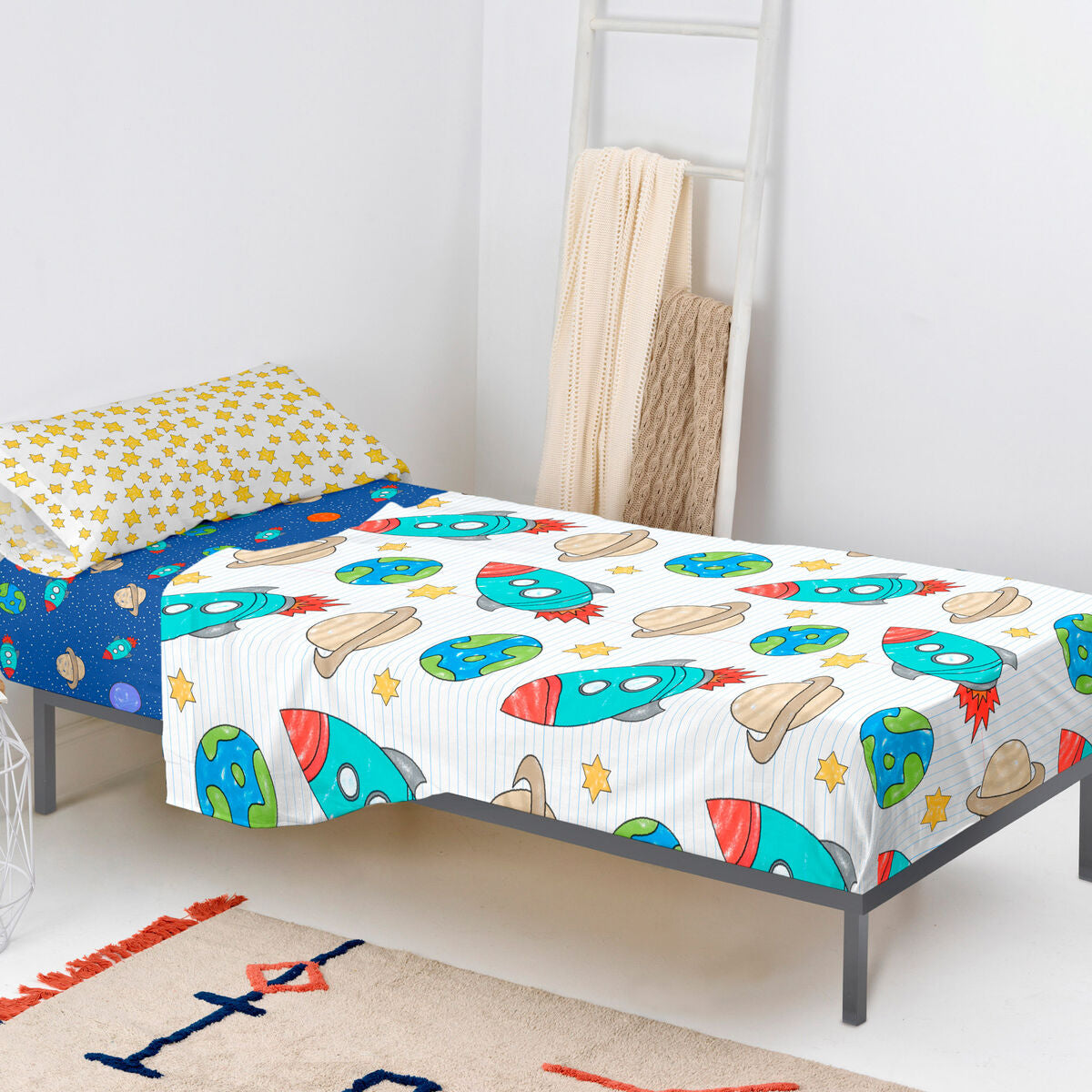 Bedding set HappyFriday Mr Fox Space Rocket Multicolour Single 2 Pieces HappyFriday