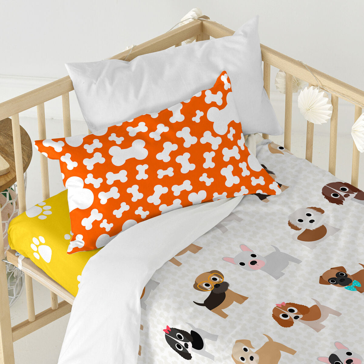 Duvet cover set HappyFriday Mr Fox Dogs Multicolour Baby Crib 2 Pieces HappyFriday