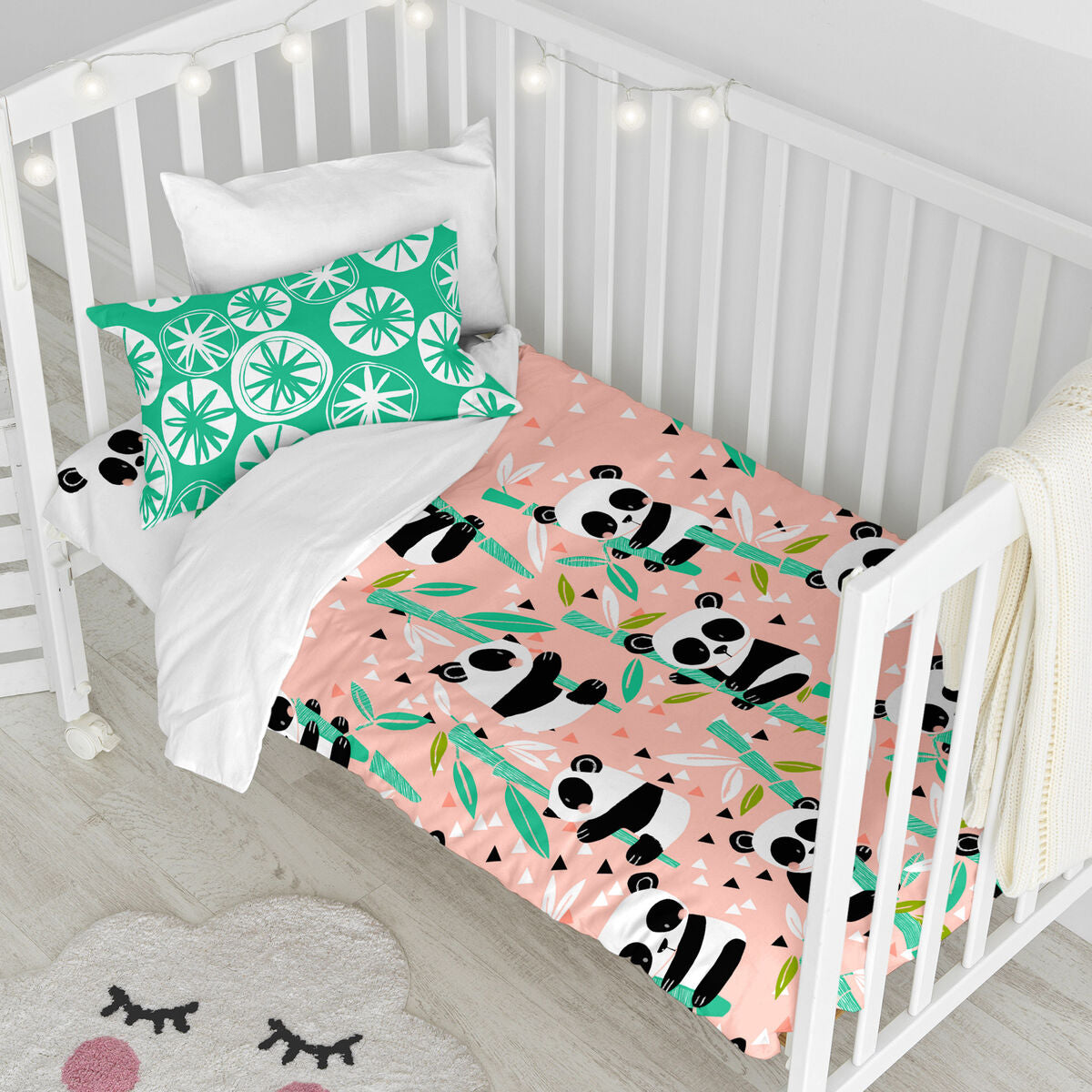 Duvet cover set HappyFriday Moshi Moshi Panda Garden Pink Baby Crib 2 Pieces HappyFriday