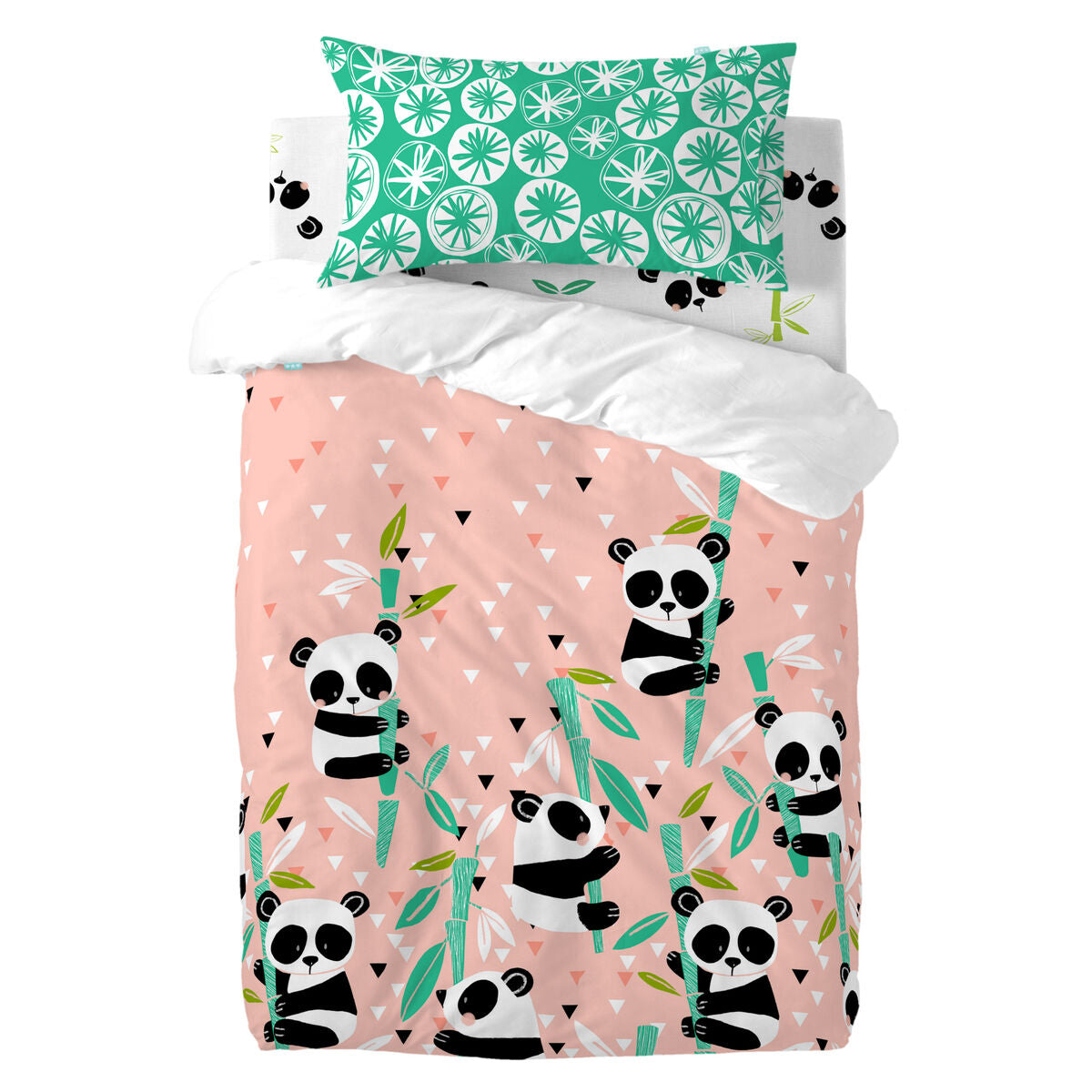 Duvet cover set HappyFriday Moshi Moshi Panda Garden Pink Baby Crib 2 Pieces HappyFriday