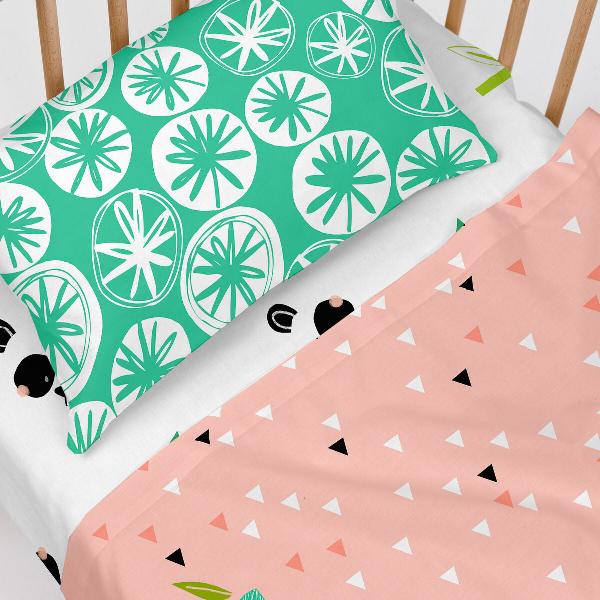 Bedding set HappyFriday Moshi Moshi Panda garden Pink Baby Crib 2 Pieces HappyFriday