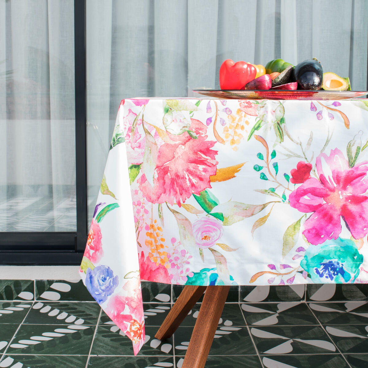 Tablecloth HappyFriday Pink bloom Multicolour 150 x 150 cm HappyFriday