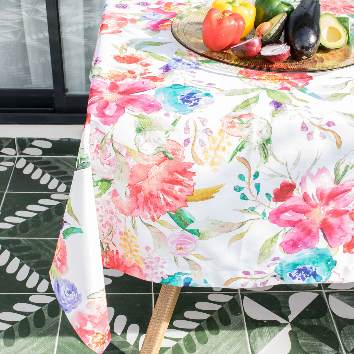 Tablecloth HappyFriday Pink bloom Multicolour 150 x 150 cm HappyFriday