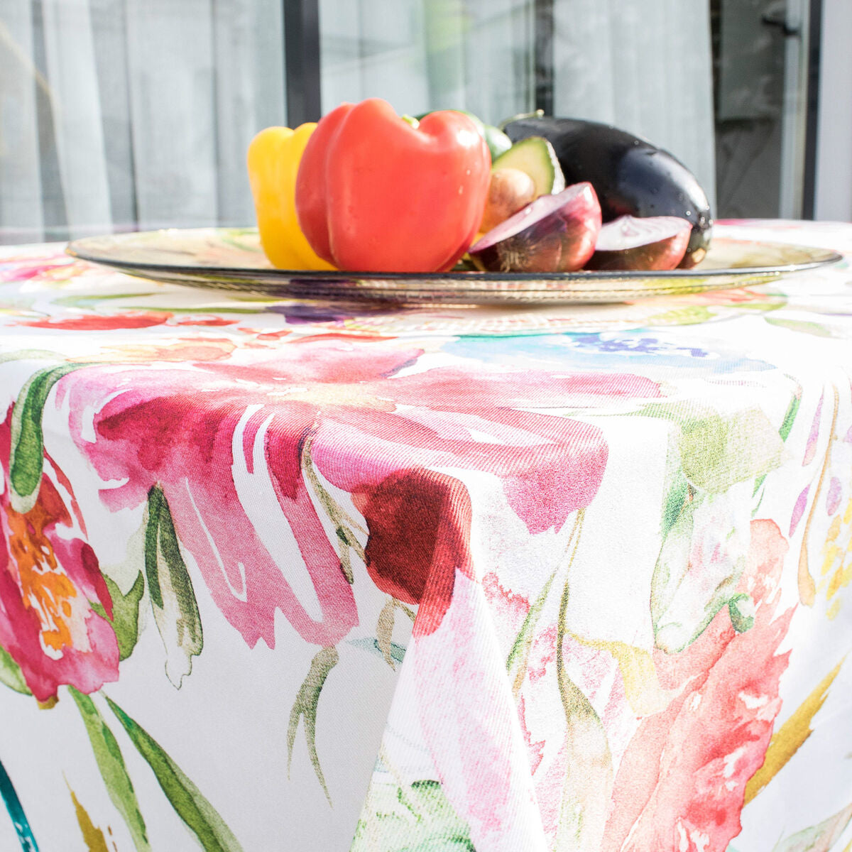 Tablecloth HappyFriday Pink bloom Multicolour 150 x 150 cm HappyFriday