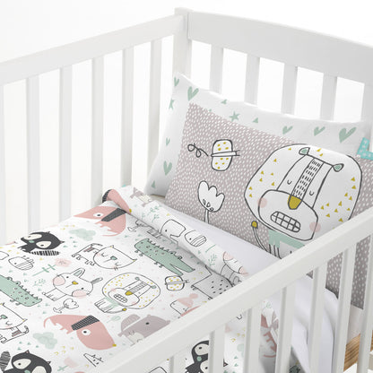 Duvet cover set HappyFriday Moshi Moshi Best Buddies Multicolour Baby Crib 2 Pieces HappyFriday