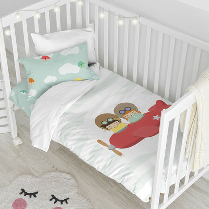 Duvet cover set HappyFriday Happynois Learning To Fly Multicolour Baby Crib 2 Pieces HappyFriday