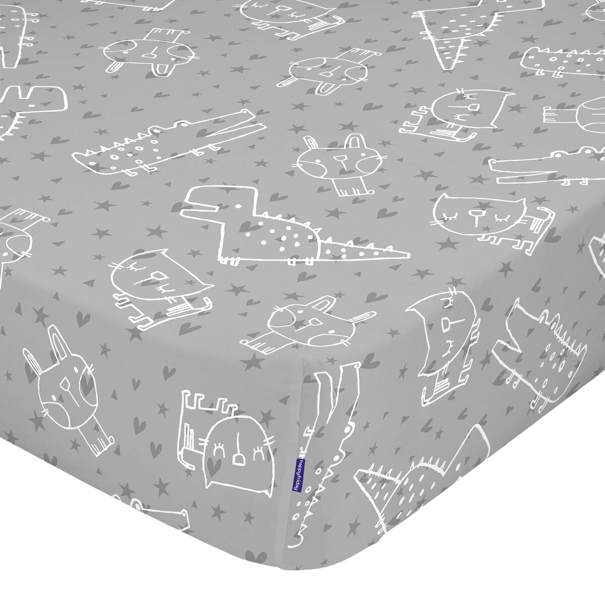 Fitted sheet HappyFriday MOSHI MOSHI Grey Multicolour 70 x 140 x 14 cm animals HappyFriday