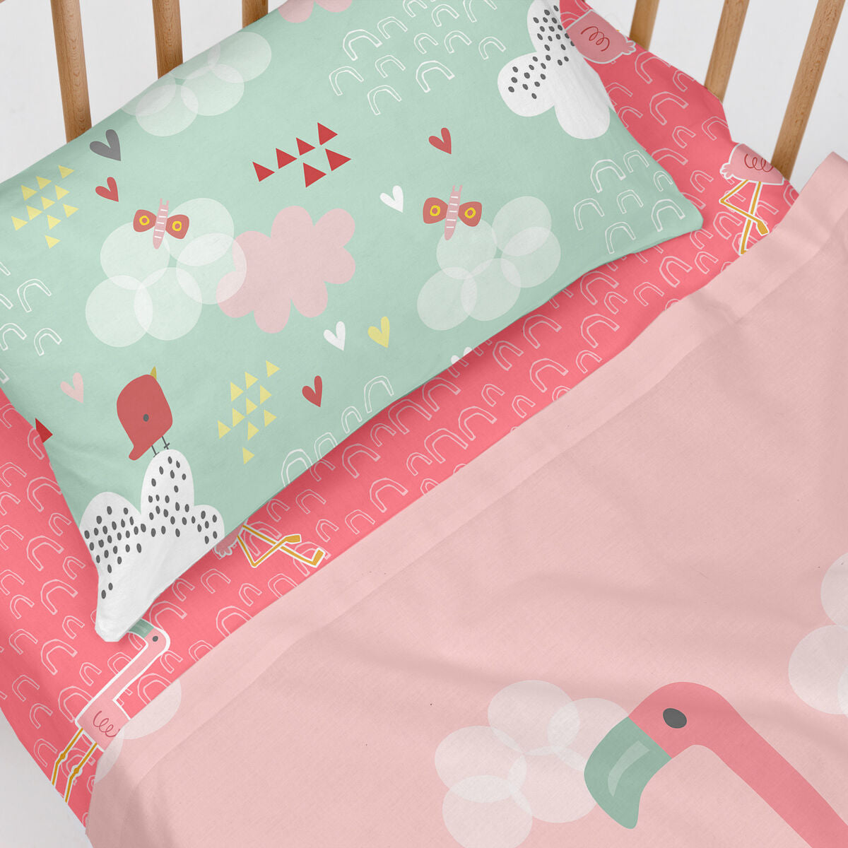 Fitted sheet HappyFriday MOSHI MOSHI Multicolour Pink 70 x 140 x 14 cm HappyFriday