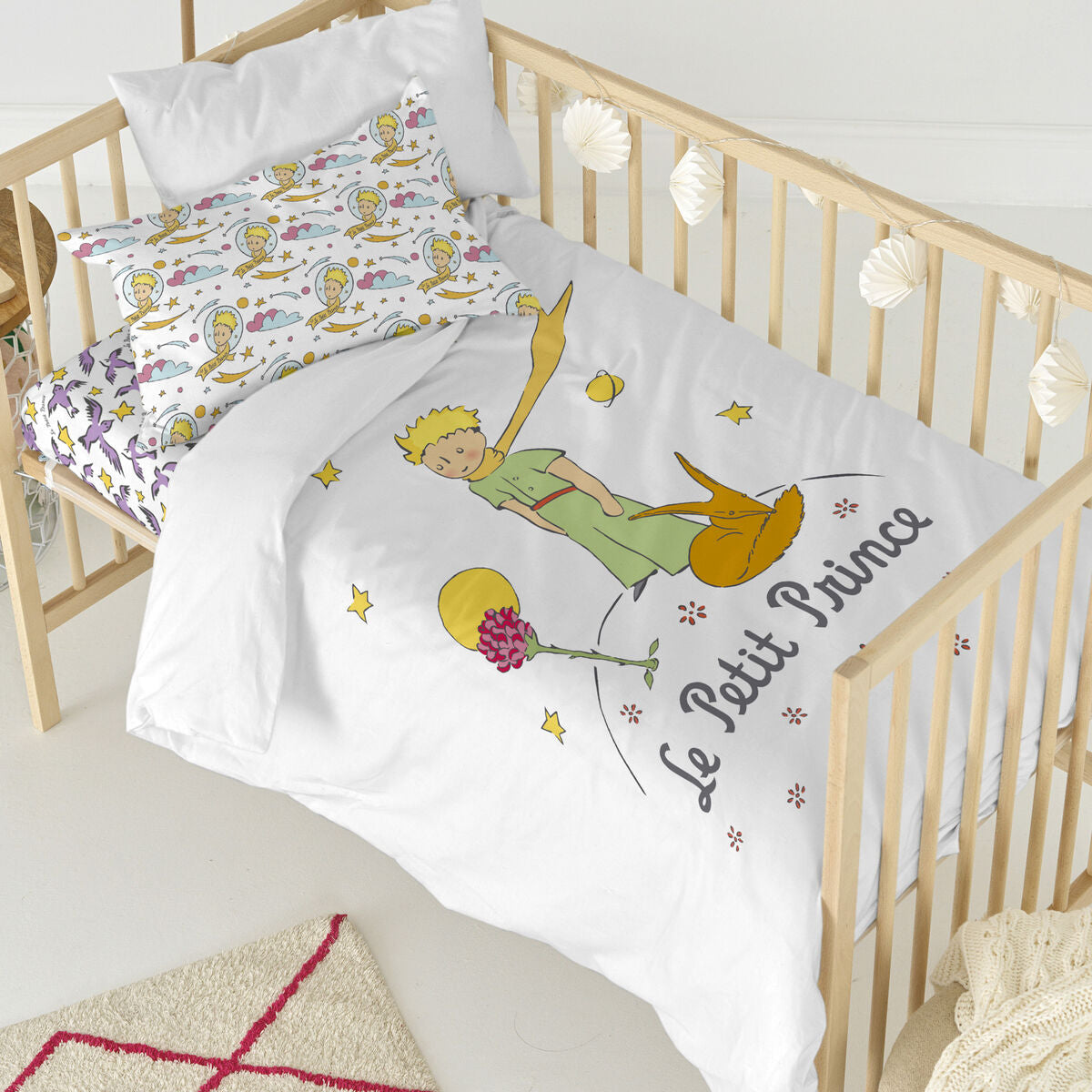 Duvet cover set HappyFriday Le Petit Prince Ses Amis Multicolour Baby Crib 2 Pieces HappyFriday