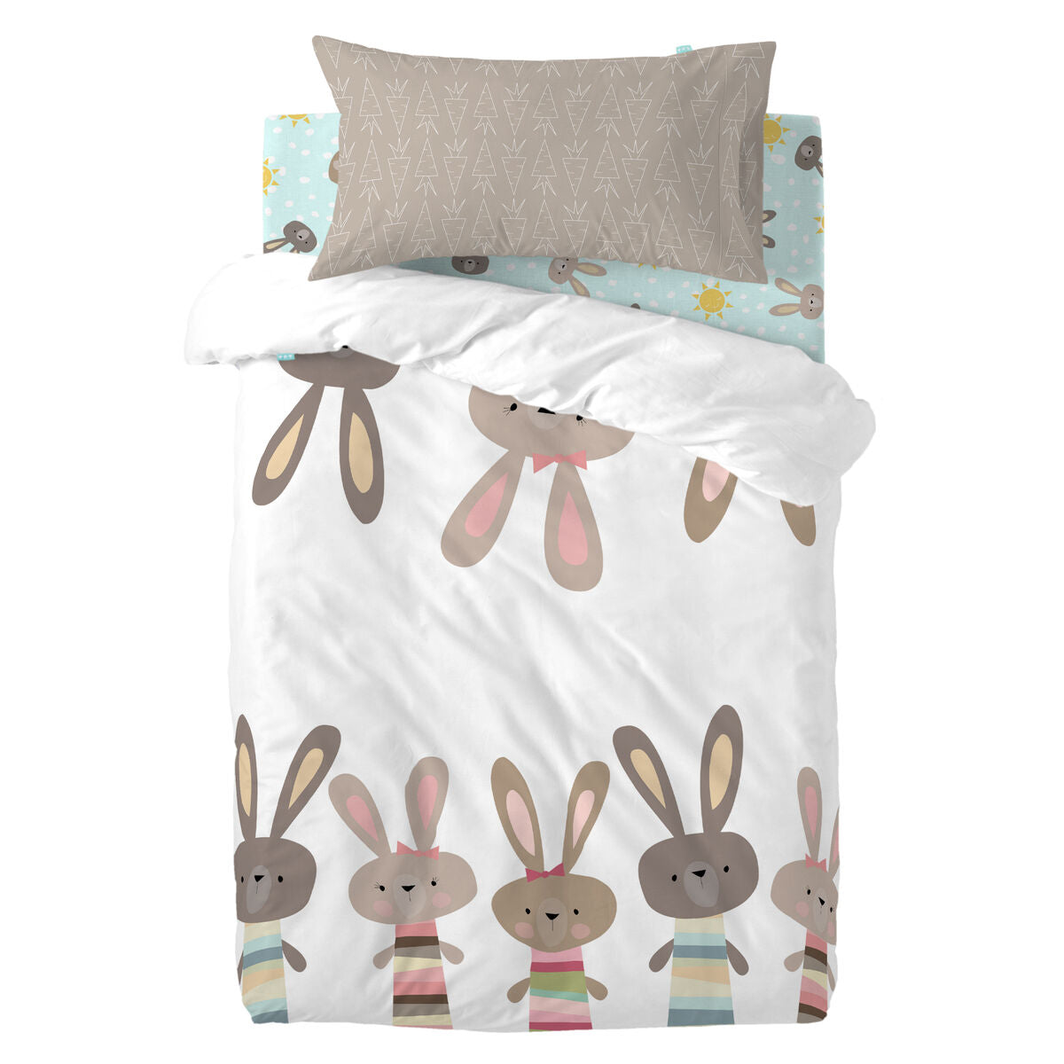 Duvet cover set HappyFriday Moshi Moshi Rabbit Family Multicolour Baby Crib 2 Pieces HappyFriday