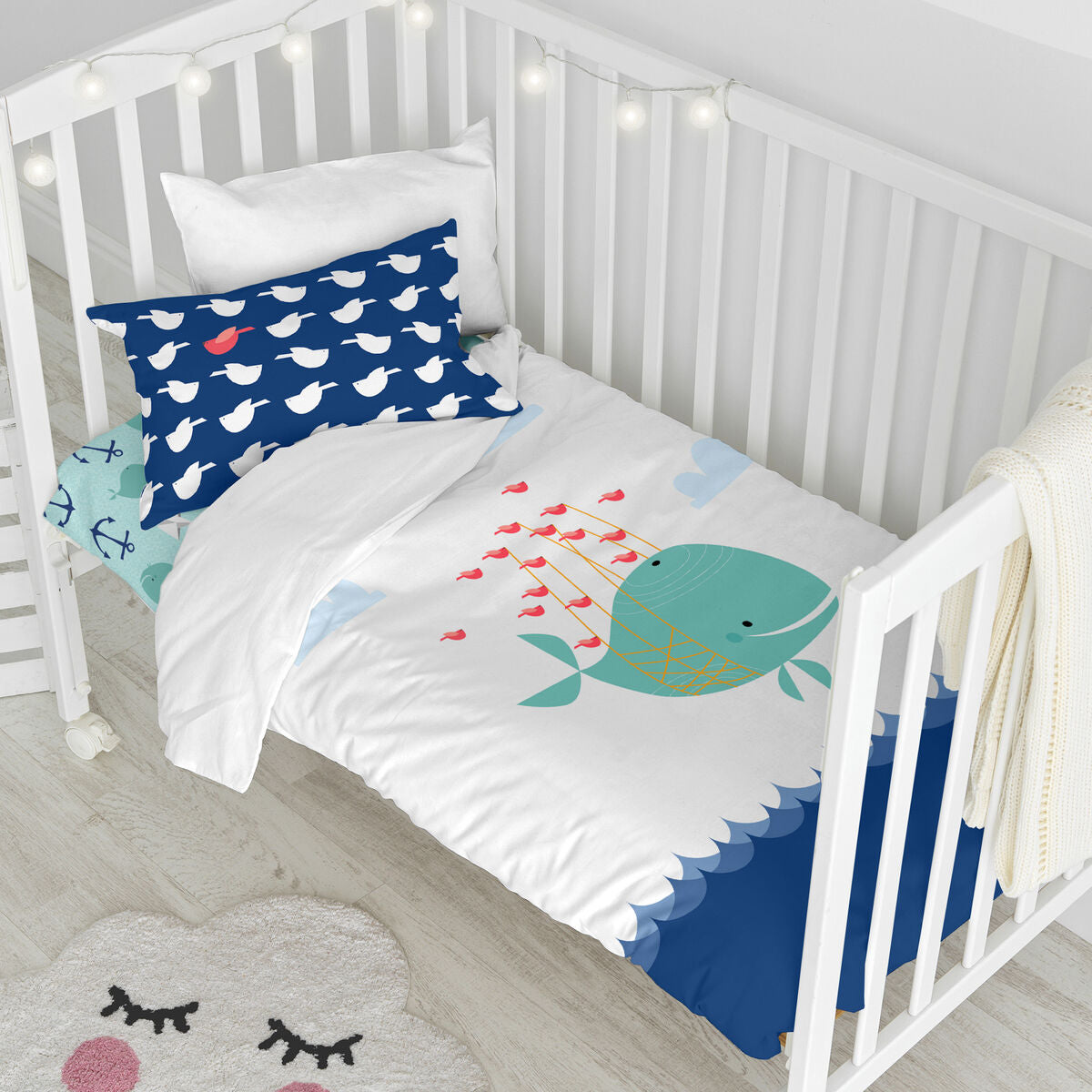 Duvet cover set HappyFriday Moshi Moshi Whale Multicolour Baby Crib 2 Pieces HappyFriday