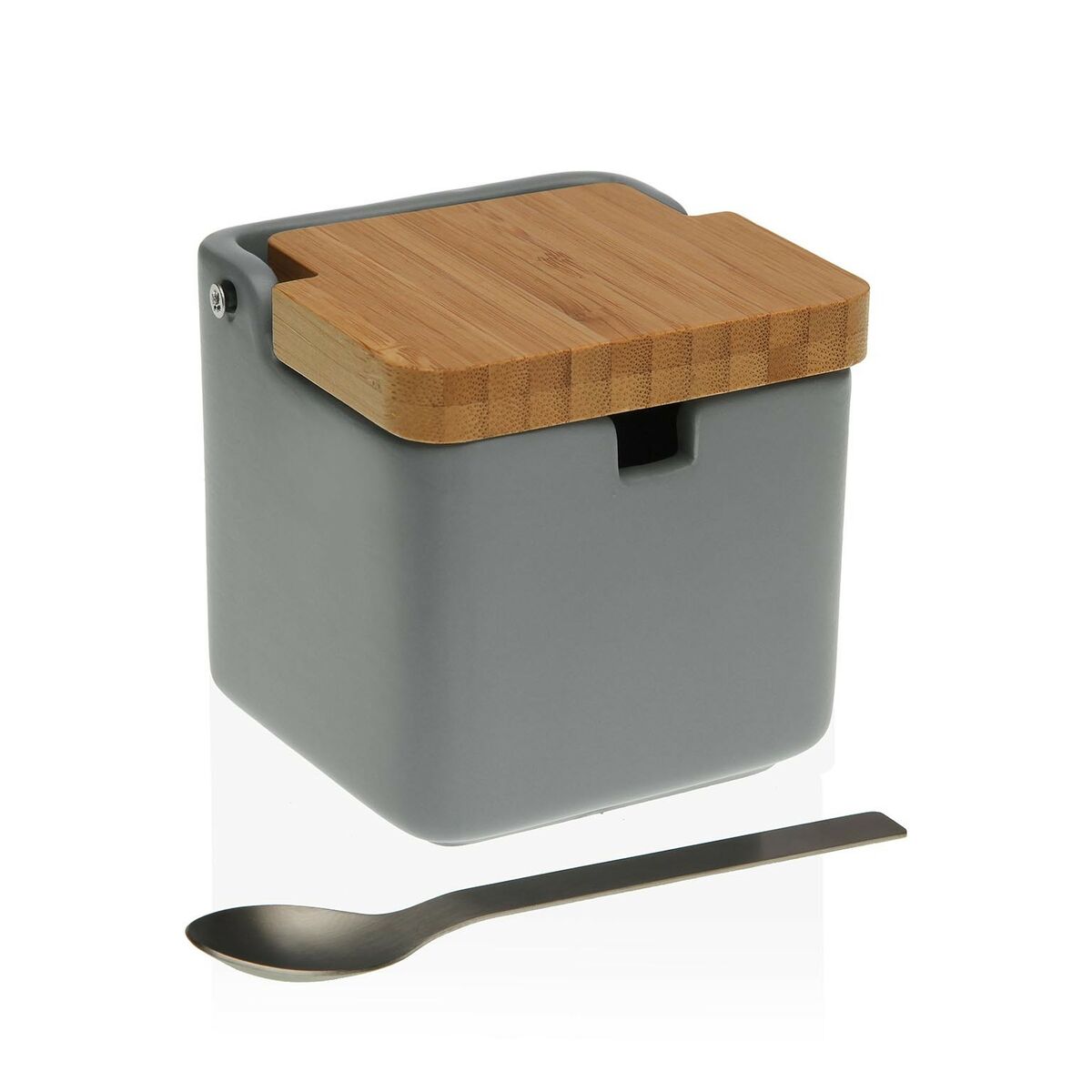 Sugar Bowl Versa Grey Ceramic Steel Bamboo Dolomite (8,5 x 8,7 x 8,5 cm) Versa