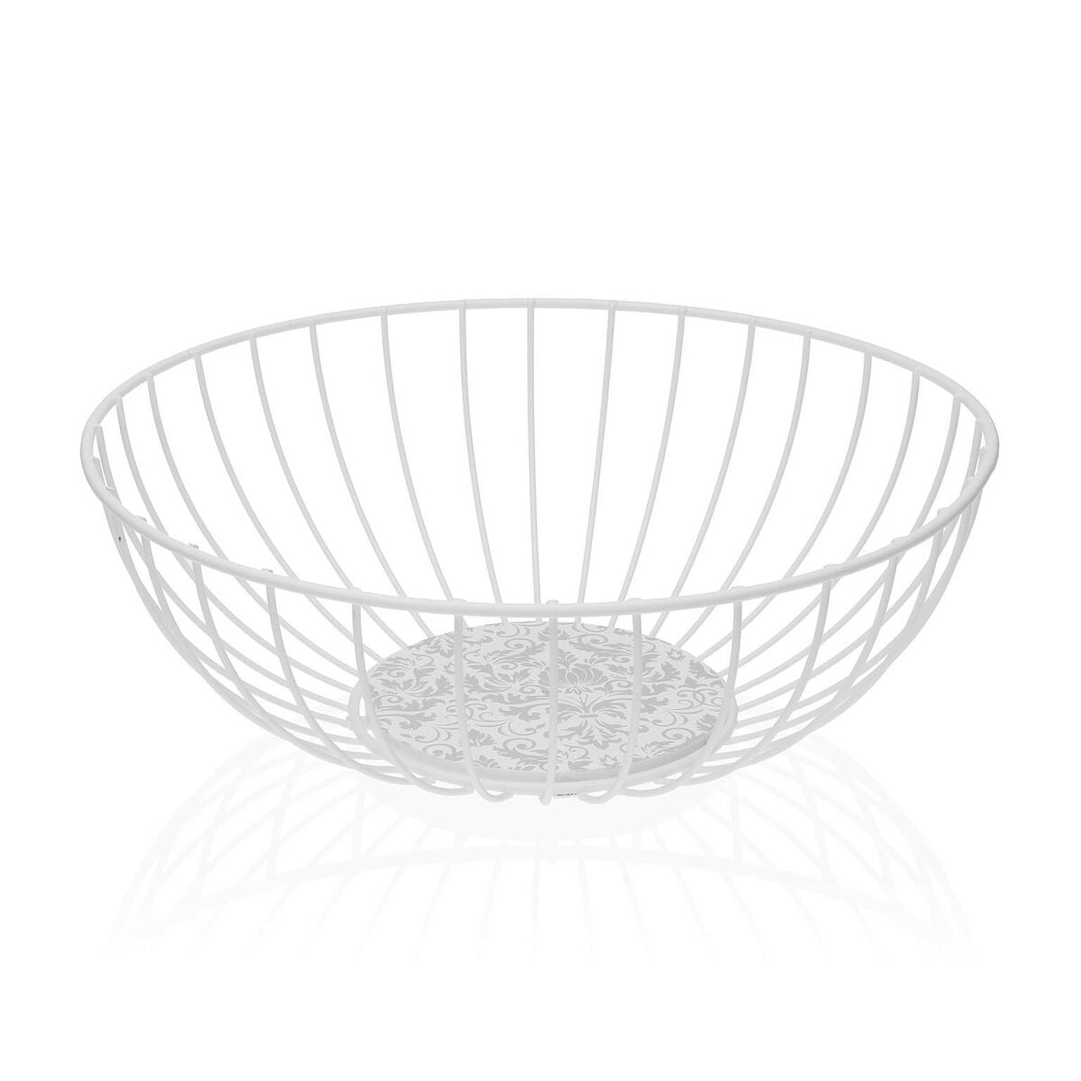 Fruit Bowl Versa Damasco White Metal Steel MDF Wood 28 x 10 x 28 cm Versa