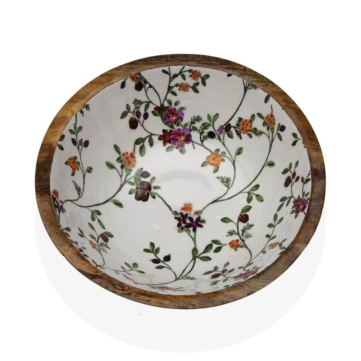 Salad Bowl Versa Flowers Porcelain Mango wood 30 x 10 x 30 cm Versa