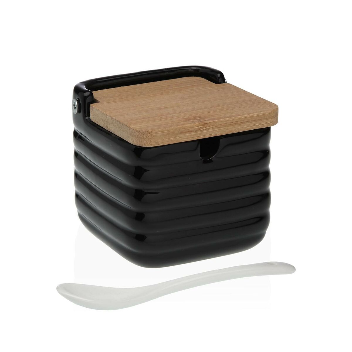 Sugar Bowl Versa Black Ceramic Bamboo Dolomite 8,3 x 8,3 x 8,3 cm Versa