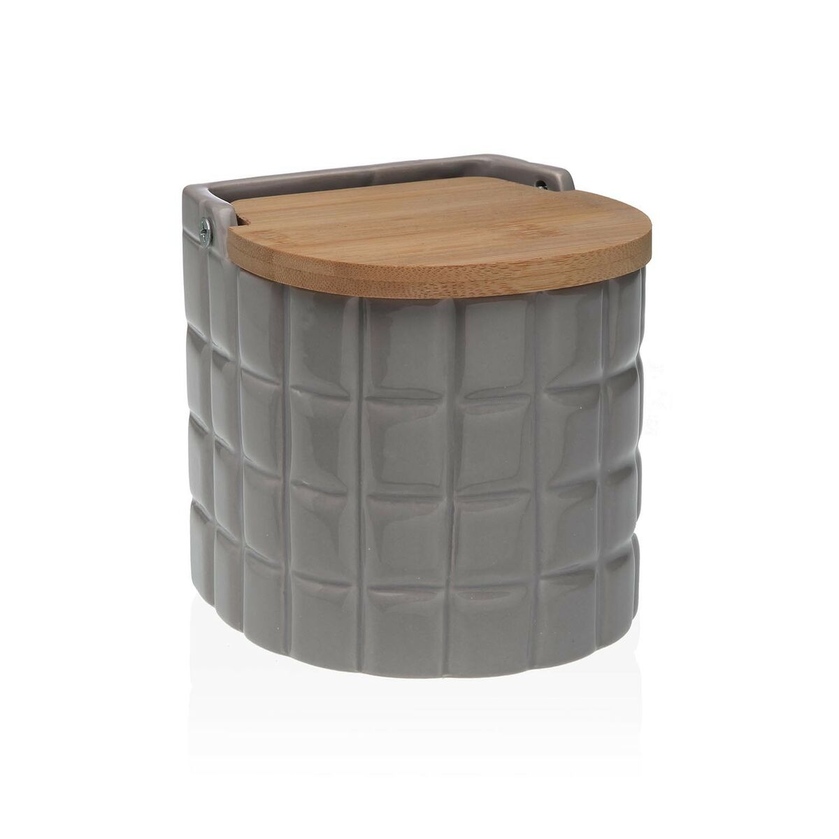 Salt Shaker with Lid Versa Frames Grey Ceramic Bamboo Dolomite 11 x 11 x 11 cm Versa