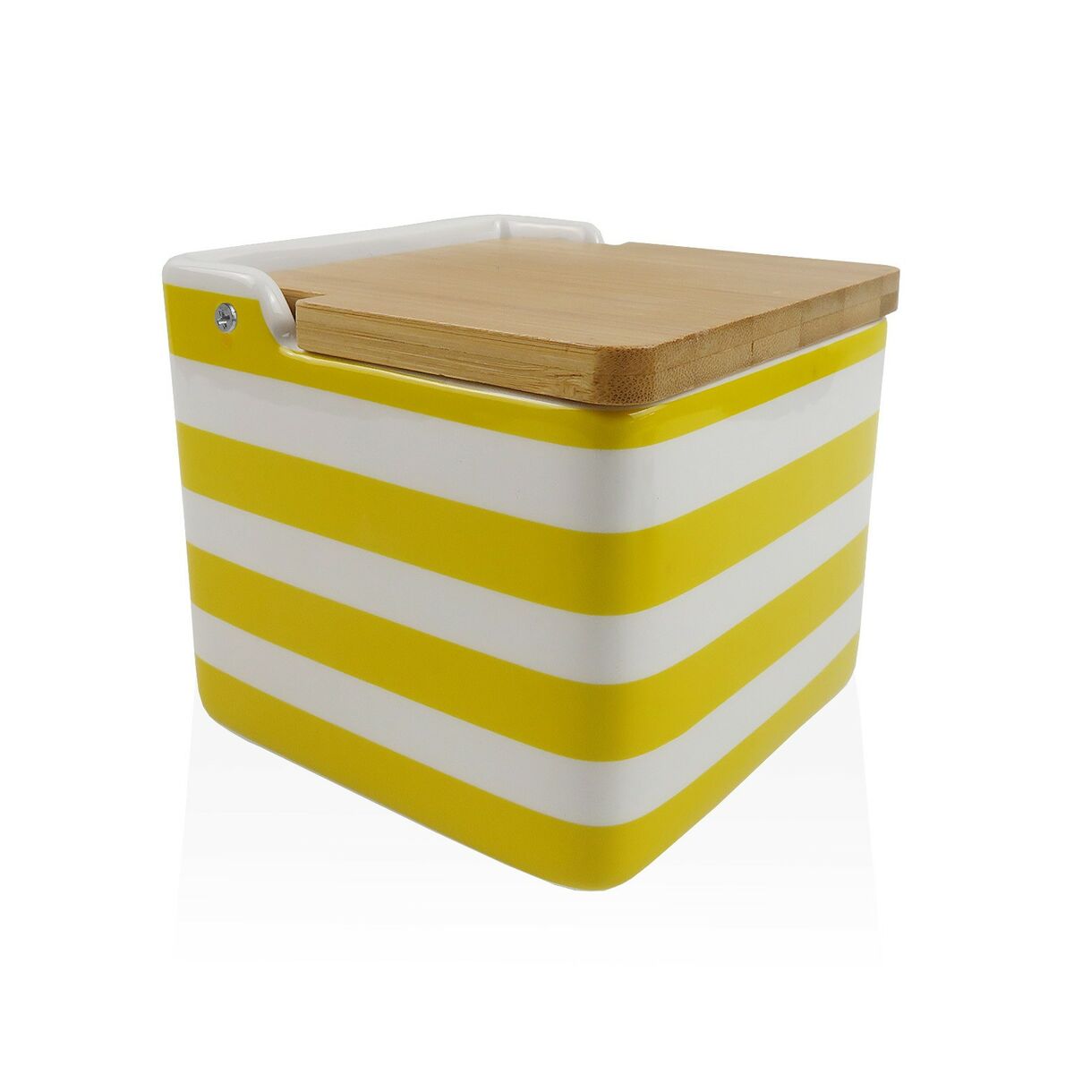 Salt Shaker with Lid Versa Yellow Ceramic Bamboo Dolomite Stripes 12,2 x 11,5 x 12,2 cm Versa