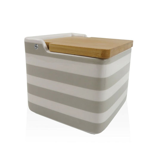 Salt Shaker with Lid Versa Grey Ceramic Bamboo Dolomite Stripes 12,2 x 11,5 x 12,2 cm Versa