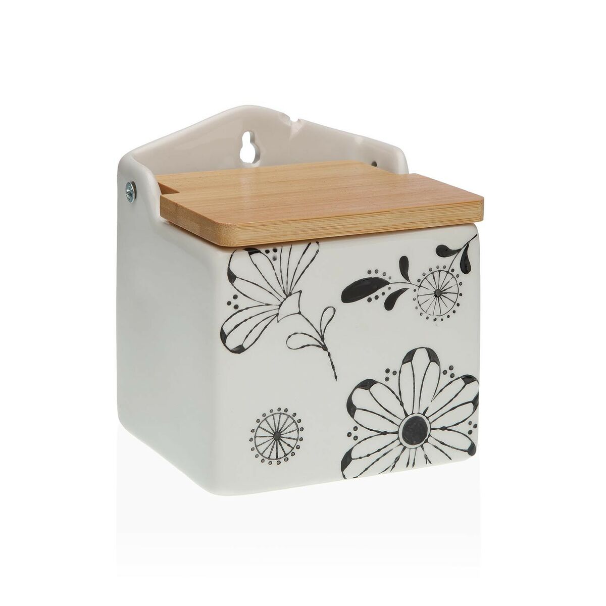 Salt Shaker with Lid Versa Ceramic Bamboo Dolomite Flowers 10 x 12,5 x 11 cm Versa