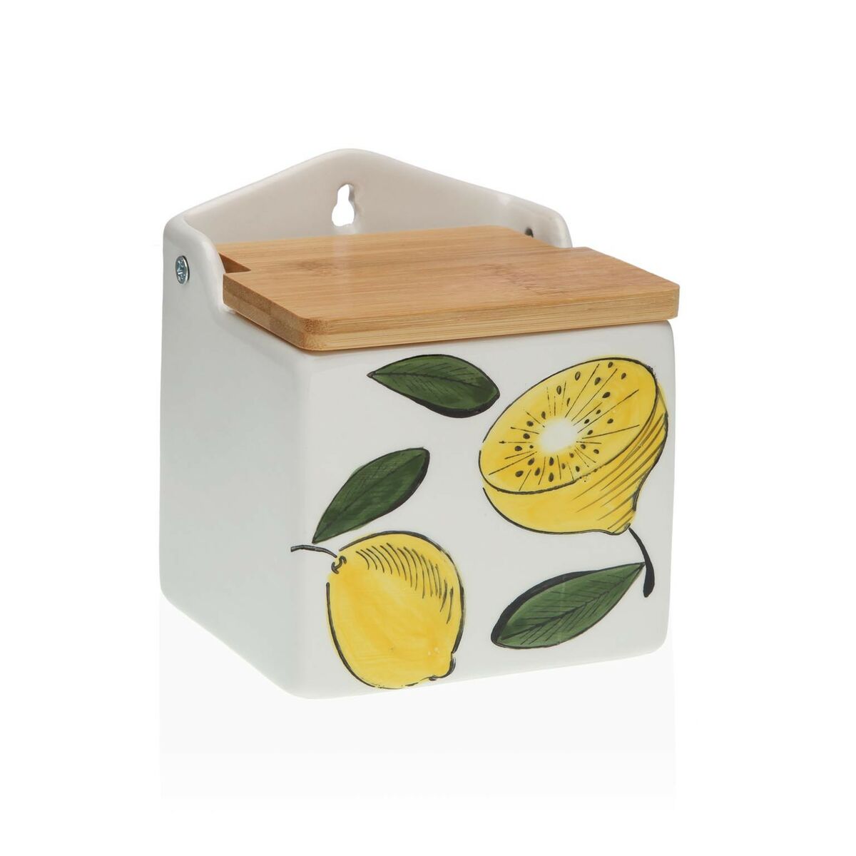 Salt Shaker with Lid Versa Ceramic Bamboo Dolomite Lemon 10 x 12,5 x 11 cm Versa