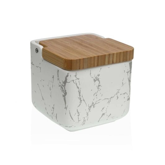 Salt Shaker with Lid Versa Ceramic Bamboo Steel Dolomite Marble 11,7 x 11,2 x 11,7 cm Versa